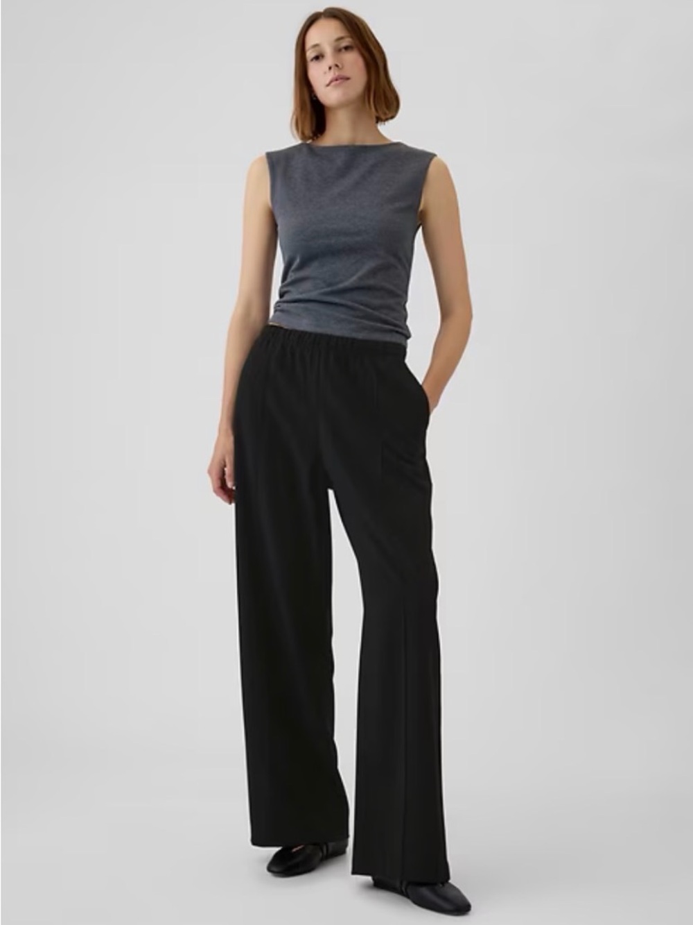 NWOT GAP Women’s Wide-Leg Seamed Easy Pants, Black Twill, Size XL